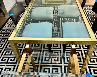 Brass Table and 6 chairs; 2 Captain's Chairs match the table