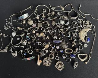Huge dealer lot of sterling silver jewelry, to be sold as single lot.