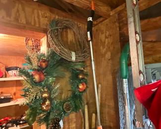 Outside storage building in back yard - Wreath and more