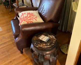Living room - Another chairs- leather push back recliner chair, vintage round table