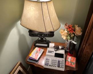 2nd bedroom on right - lamp, calculator & miscellaneous