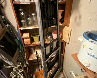 Outside laundry room with storage - paint, jars & flower pots, urn, and more!
