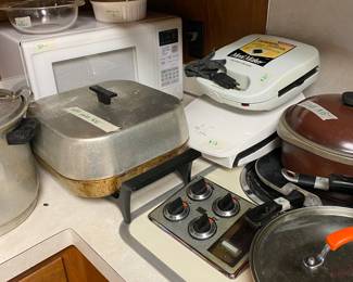 Kitchen - electric skillet, small microwave, meal maker