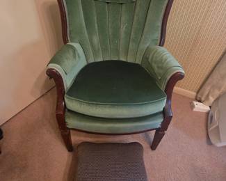 Green velour antique chair - footstool