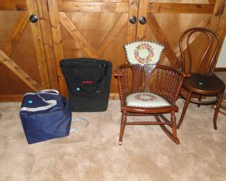 Various chairs, and coolers