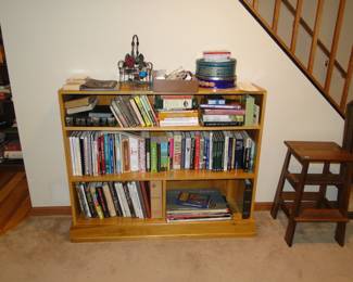 Solid wood book shelf with books