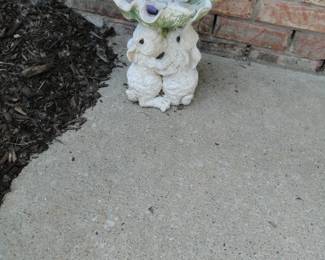 Little resin bunny birdbath
