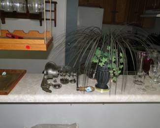 Vintage kitchen items, and floral spray
