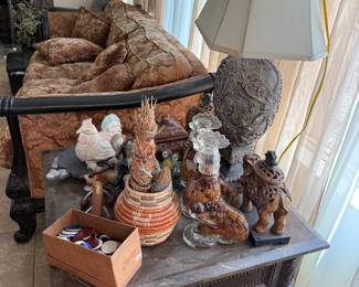 Wooden Elephants, Roosters, Lamp