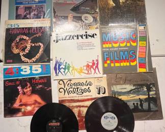 Vinyl Record Collection featuring albums from the 1960s and 1970s including Hawaiian Holiday, German Vinyl Record Albums Favorites, Jazzercise, and more. A diverse selection perfect for collectors and music enthusiasts.
See items descriptions and photos for condition details.