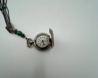 Super fun watch necklace, sterling beaded chain.