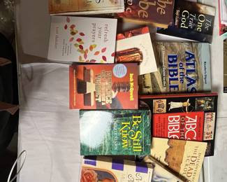 Huge Religious Book Lot. Atlas of the Bible, ABC’s of the Bible, The Robe, Be Still and Know, Meditation Moments, The Dead Sea Scroll.