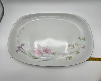 Complete set of vintage porcelain dinnerware featuring floral patterns. Includes dinner plates, tea cups, saucers, cream jug, sugar bowl, and serving dishes. Service for eight, perfect for bridal showers, weddings and other gatherings.
See items descriptions and photos for condition details.
Couture Fine China “Bouquet” pattern.
