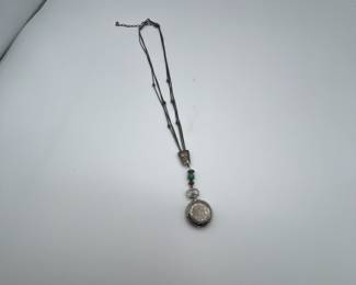 Super fun watch necklace, sterling beaded chain, base metal watch