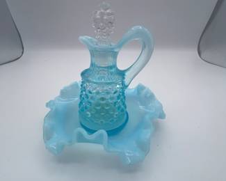 Beautiful aqua glass miniature decanter