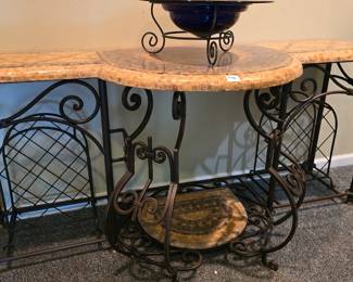 Marble Iron side table with wine racks