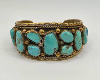 Vintage Native American sterling silver and turquoise cuff bracelet