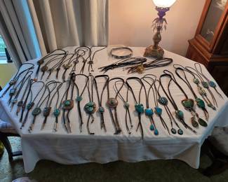 Vintage Native American jewelry, sterling silver and turquoise bolo ties