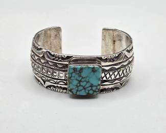 Vintage Native American sterling silver and turquoise Marc Antia cuff bracelet