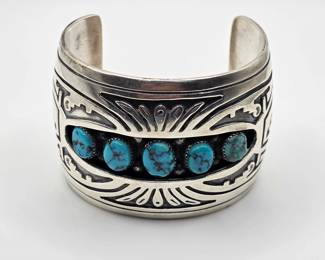 Vintage Native American sterling silver and turquoise Howard Begay cuff bracelet