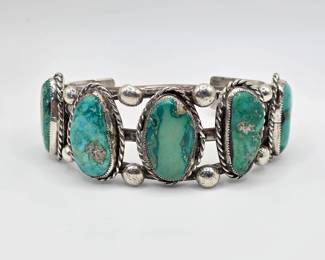 Vintage Native American sterling silver and turquoise cuff bracelet