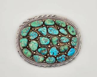 Vintage Native American sterling silver and turquoise belt buckle