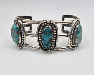 Vintage Native American sterling silver and turquoise cuff bracelet