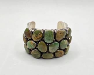 Vintage Native American sterling silver and turquoise Emer Thompson cuff bracelet