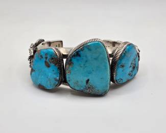 Vintage Native American sterling silver and turquoise Marc Antia cuff bracelet