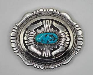 Thomas Singer Vintage Native American sterling silver and turquoise belt buckle