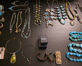 Vintage Native American jewelry, sterling silver and turquoise necklaces
