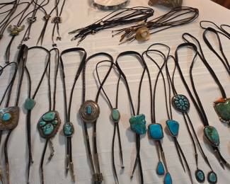 Vintage Native American jewelry, sterling silver and turquoise bolo ties