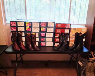 Cowboy boots, mostly pre-ban exotic skins from Lucchese, Justin, Nocona, Tony Lama, Dan Post, and custom made