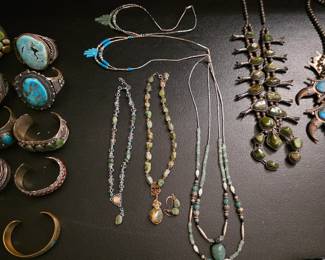 Vintage Native American jewelry, sterling silver and turquoise necklaces