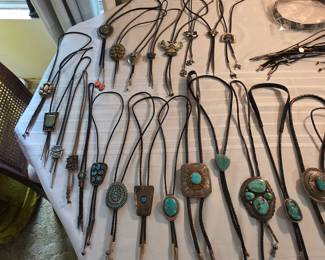 Vintage Native American jewelry, sterling silver and turquoise bolo ties