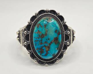 Vintage Native American sterling silver and turquoise Wallace Yazzie Jr. cuff bracelet