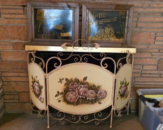 Vintage three panel fireplace screen