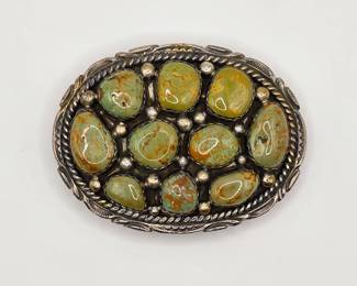 Vintage Native American sterling silver and turquoise belt buckle