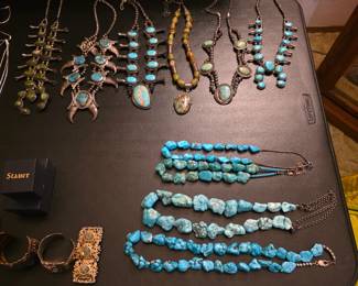 Vintage Native American jewelry, sterling silver and turquoise necklaces