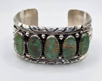 Vintage Native American sterling silver and turquoise Tom Taylor cuff bracelet