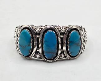 Vintage Native American sterling silver and turquoise Toby Henderson cuff bracelet