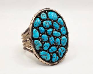 Vintage Native American sterling silver and turquoise Ted Joe cuff bracelet