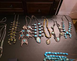 Vintage Native American jewelry, sterling silver and turquoise necklaces
