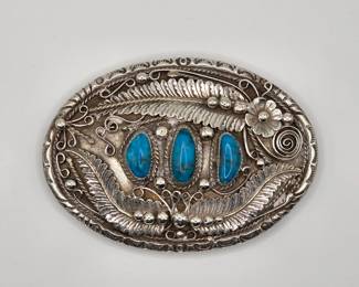 Vintage Native American sterling silver and turquoise belt buckle