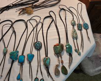 Vintage Native American jewelry, sterling silver and turquoise bolo ties