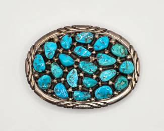 Phillip Morse Vintage Native American sterling silver and turquoise belt buckle