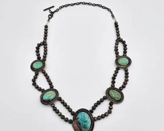 Vintage Native American sterling silver and turquoise station necklace
