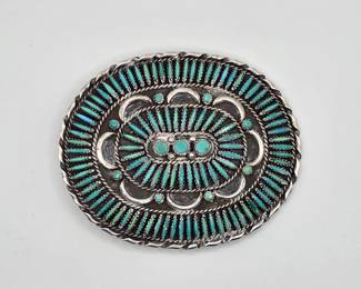 Jason Yazzie Vintage Native American sterling silver and turquoise belt buckle