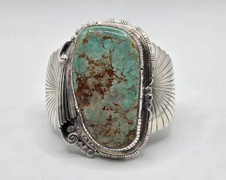 Vintage Native American sterling silver and turquoise cuff bracelet