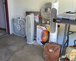 Fans, heaters and vintage bowling ball and shoes